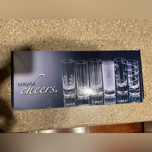 Set of 6 Mikasa 'Cheers' Etched Lead Crystal Straight Side Shot Glasses 4"